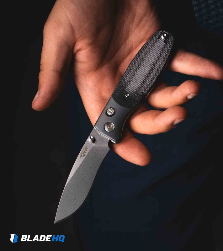 QSP Cairn Button Liner Lock Knife Black Micarta (3.11" Satin/SW S90V)